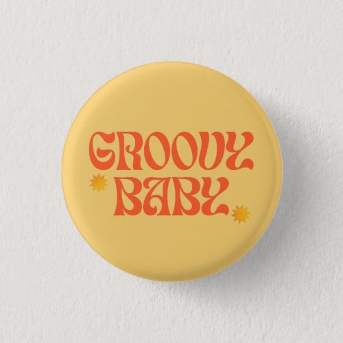 Retro 70s Mustard Orange Hippie Groovy Baby Button