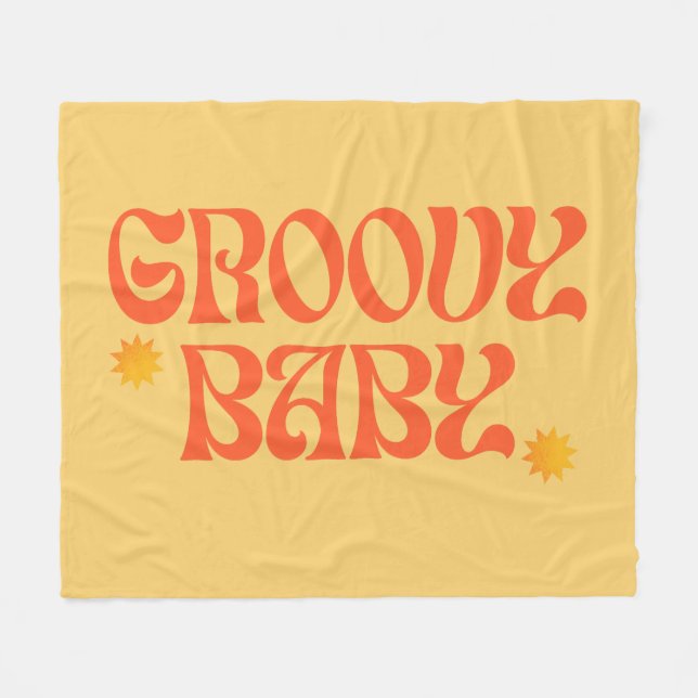 Retro 70s Mustard Orange Hippie Groovy Baby Fleece Blanket (Front (Horizontal))