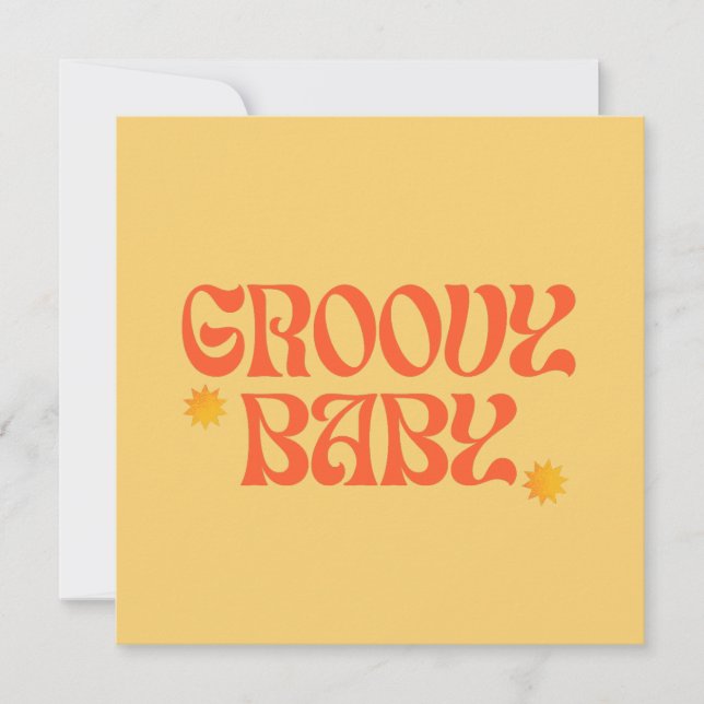 Retro 70s Mustard Orange Hippie Groovy Baby Invitation (Front)