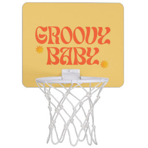Retro 70s Mustard Orange Hippie Groovy Baby Mini Basketball Hoop