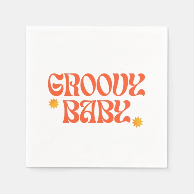 Retro 70s Mustard Orange Hippie Groovy Baby Napkins (Front)