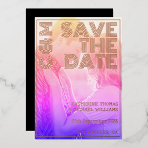 Retro 70s Name Monogram And Photo Wedding Foil Invitation