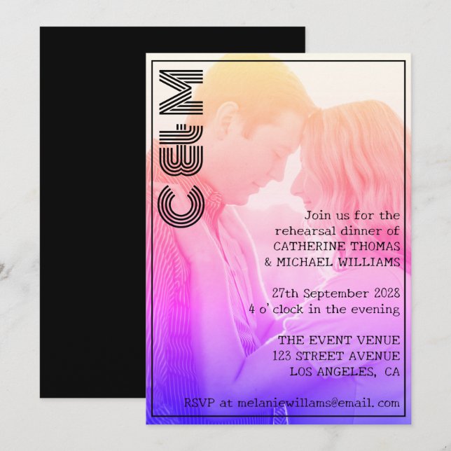 Retro 70s Name Monogram And Photo Wedding Invitation (Front/Back)