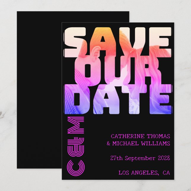 Retro 70s Name Monogram And Photo Wedding Save The Save The Date (Front/Back)