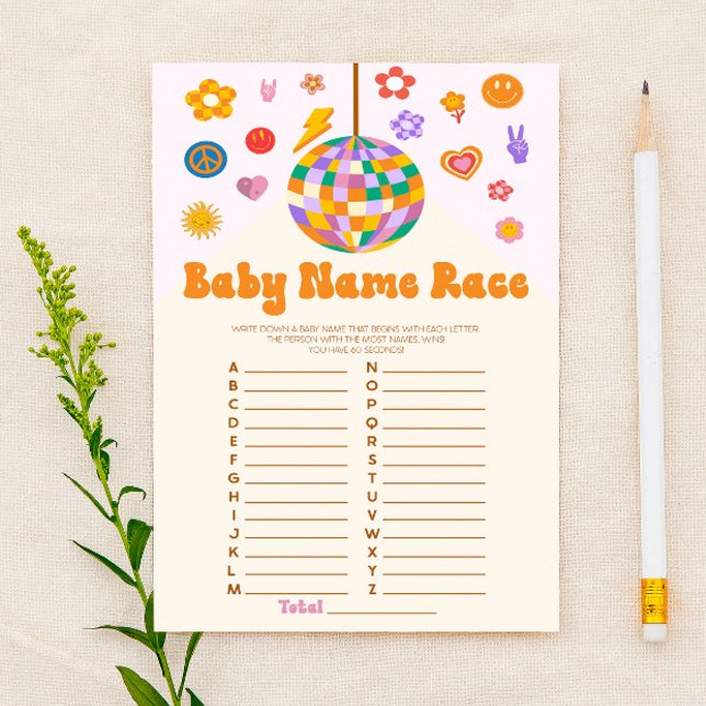 Retro 70's Name Race Baby Shower Game Activity Stationery (Creator Uploaded)