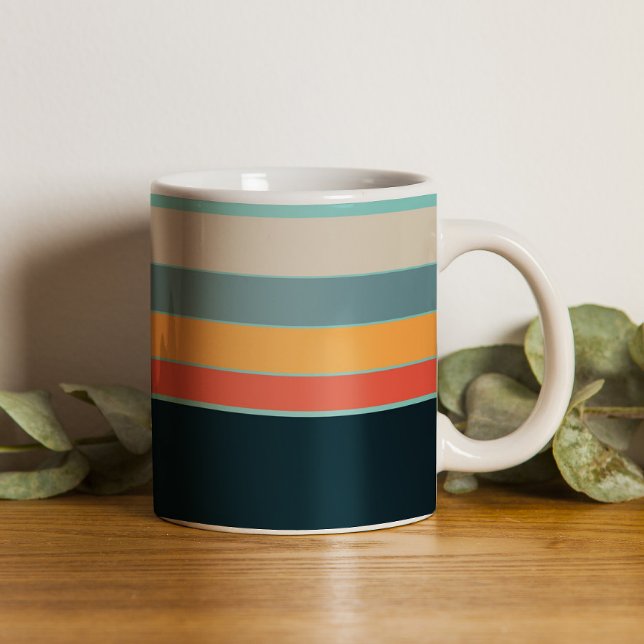 Retro 70s Navy Blue Teal Pink Stripes Pattern Coffee Mug (Creator Uploaded)