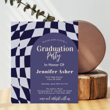 Retro 70s Navy Checkered Arch Photo Graduation
