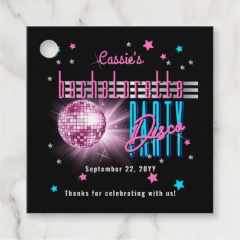 Retro 70's Neon Look Disco Ball Bachelorette Favor Tags by holidayhearts at Zazzle