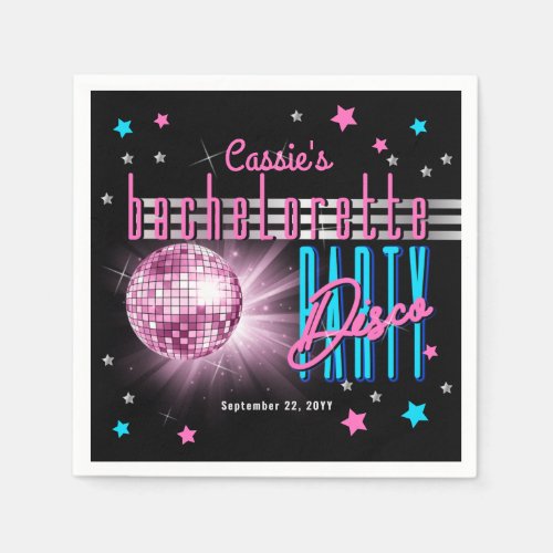 Retro 70s Neon Look Disco Ball Bachelorette Party Napkins