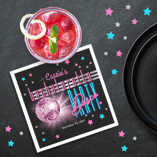 Retro 70's Neon Look Disco Ball Bachelorette Party Napkins