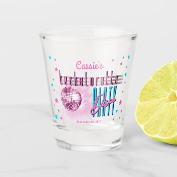 Retro 70's Neon Look Disco Ball Bachelorette Party Shot Glass by holidayhearts at Zazzle