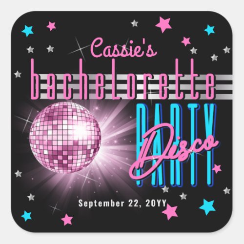 Retro 70s Neon Look Disco Ball Bachelorette Square Sticker