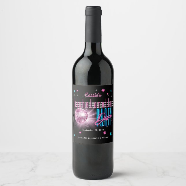Retro 70's Neon Look Disco Ball Bachelorette Wine Label (Front)