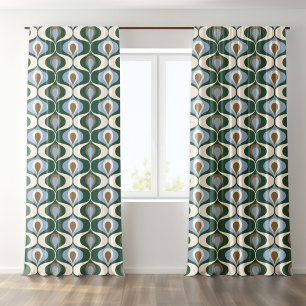 Retro 70s Ogee Ovals Pine Green Pattern Sheer Curtains