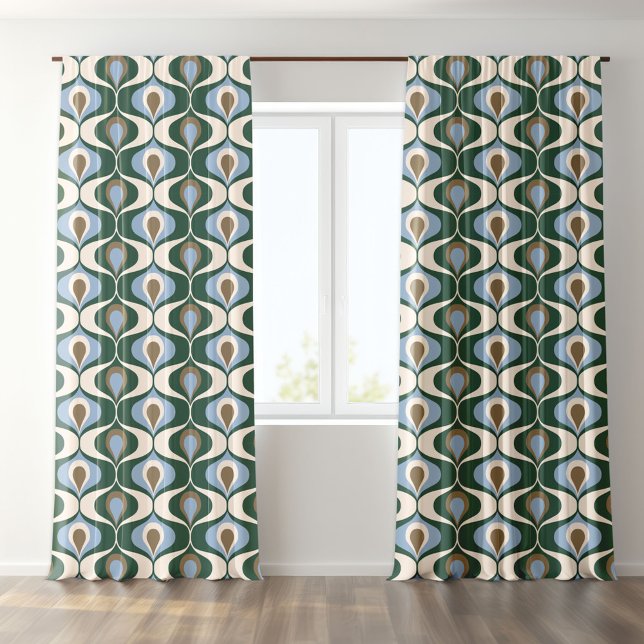 Retro 70s Ogee Ovals Pine Green Pattern Sheer Curtains (Creator Uploaded)