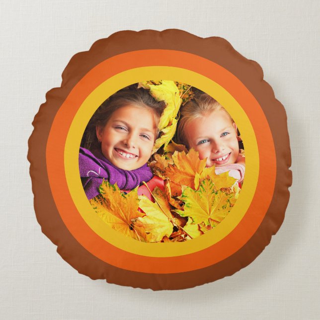 Retro 70's Orange Brown Photo Round Pillow (Front)