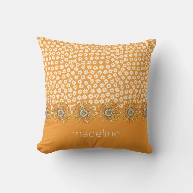 Retro 70's Orange Floral Throw Pillow (Front)