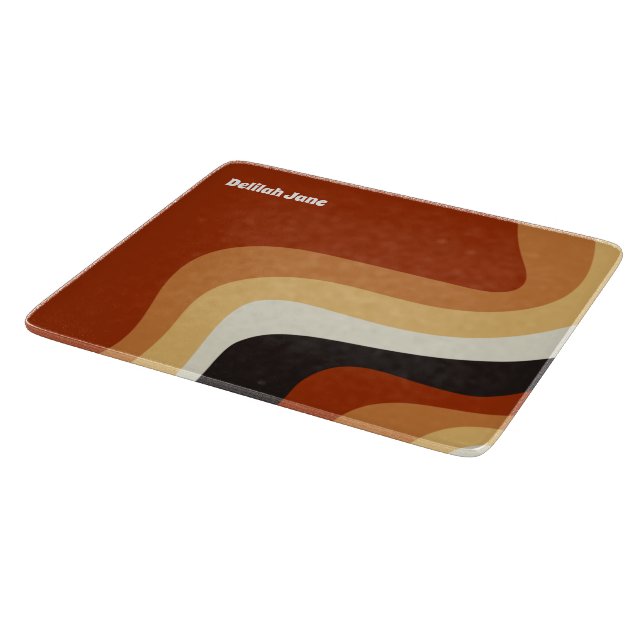 Retro 70s Orange Groovy Hippie Personalized Cutting Board (Corner)