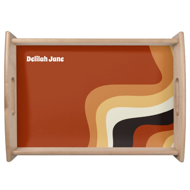 Retro 70s Orange Groovy Hippie Personalized Serving Tray (Front)