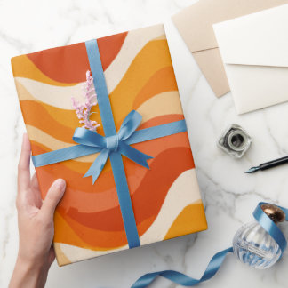 Retro 70s Orange Mustard Wave Abstract Pattern Wrapping Paper