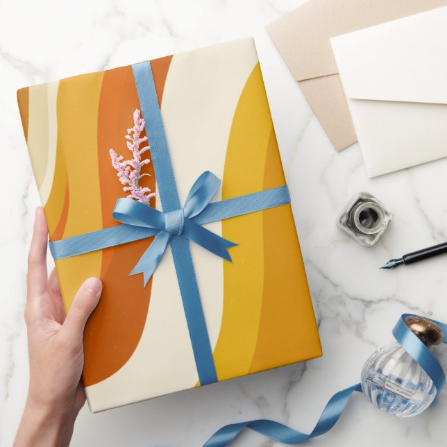 Retro 70s Orange Mustard Wave Abstract Pattern Wrapping Paper (Gifting)