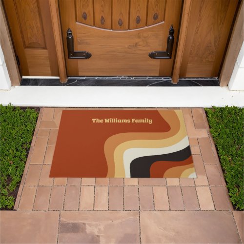 Retro 70s Orange Personalized Hippie Home Doormat