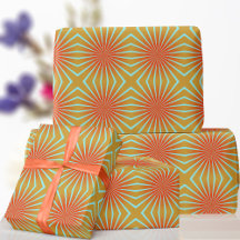Retro 70s Orange Sunburst Wrapping Paper