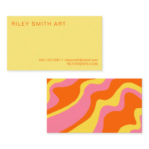 Retro 70s Orange Yellow Pink Colorful Abstract  Business Card