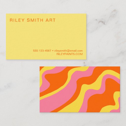 Customizable Retro 70s Orange Yellow Pink Colorful Abstract  Business Card
