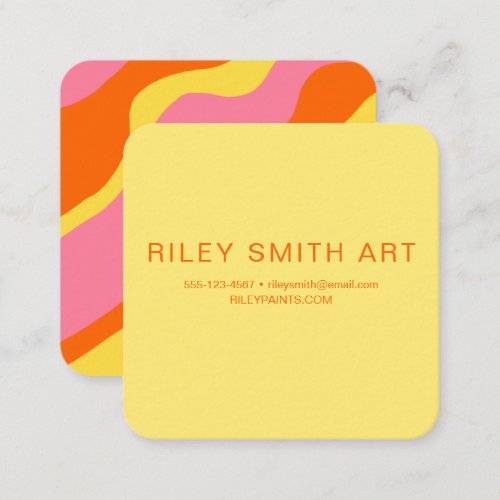 Retro 70s Orange Yellow Pink Colorful Abstract  Square Business Card