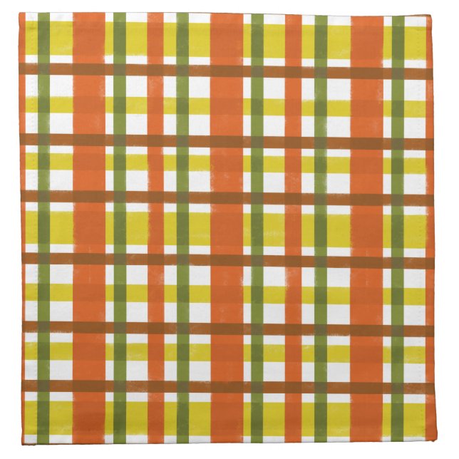 Retro 70s Orange Yellow Plaid Cloth Napkin (Front)