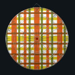 Retro 70s Orange Yellow Plaid Dartboard With Darts<br><div class="desc">This funky, original 70s-inspired design is made to look like groovy 1970s or late 1960s vintage plaid in shades of orange, gold yellow, moss green and red-brown on white. The seamless checkered pattern is slightly distressed so it looks like it has been painted on. This is a cool, old school...</div>
