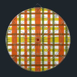 Retro 70s Orange Yellow Plaid Dartboard With Darts<br><div class="desc">This funky, original 70s-inspired design is made to look like groovy 1970s or late 1960s vintage plaid in shades of orange, gold yellow, moss green and red-brown on white. The seamless checkered pattern is slightly distressed so it looks like it has been painted on. This is a cool, old school...</div>