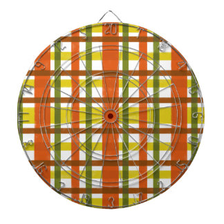 Retro 70s Orange Yellow Plaid Dartboard With Darts