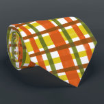 Retro 70s Orange Yellow Plaid Neck Tie<br><div class="desc">This funky, original 70s-inspired design is made to look like groovy 1970s or late 1960s vintage plaid in shades of orange, gold yellow, moss green and red-brown on white. The seamless checkered pattern is slightly distressed so it looks like it has been painted on. This is a cool, old school...</div>