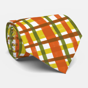 Retro 70s Orange Yellow Plaid Neck Tie