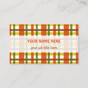 Retro 70s Orange Yellow Plaid Personalized Business Card