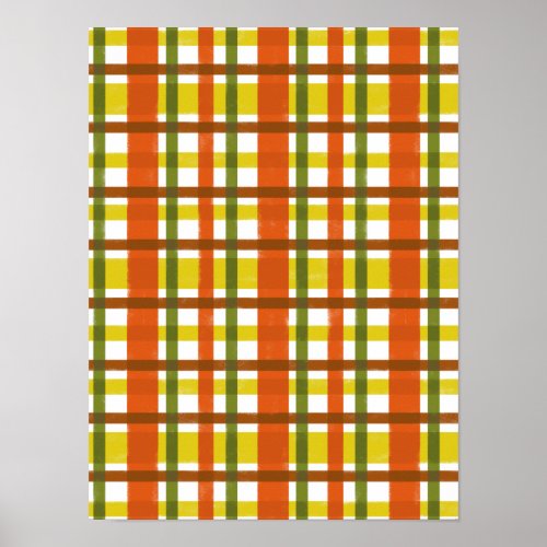 Retro 70s Orange Yellow Plaid Poster