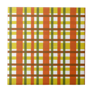 Retro 70s Orange Yellow Plaid Tile