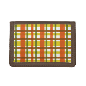 Retro 70s Orange Yellow Plaid Tri-fold Wallet