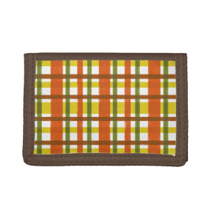 Retro 70s Orange Yellow Plaid Tri-fold Wallet
