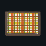 Retro 70s Orange Yellow Plaid Trifold Wallet<br><div class="desc">This funky, original 70s-inspired design is made to look like groovy 1970s or late 1960s vintage plaid in shades of orange, gold yellow, moss green and red-brown on white. The seamless checkered pattern is slightly distressed so it looks like it has been painted on. This is a cool, old school...</div>