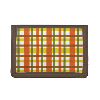 Retro 70s Orange Yellow Plaid Trifold Wallet