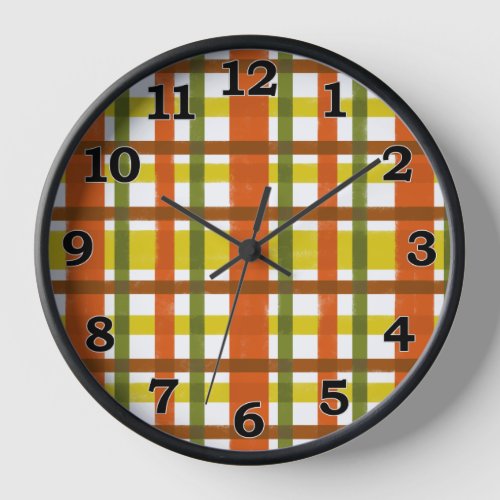 Retro 70s Orange Yellow Plaid Wall Clock