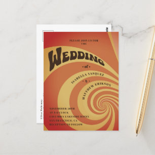 Retro 70s Orange Yellow QR Code Wedding Postcard
