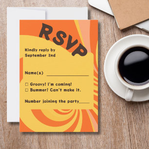 Retro 70s Orange Yellow Swirl Wedding RSVP Card