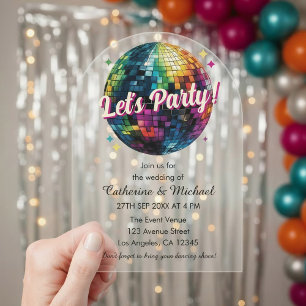 Retro 70's Party Disco Ball Sparkle Glam Wedding  Acrylic Invitations