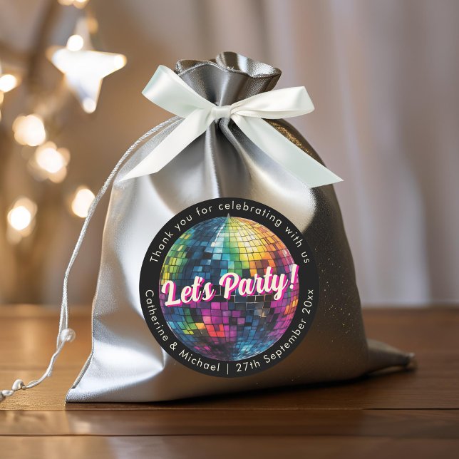 Retro 70's Party Disco Ball Sparkle Glam Wedding  Classic Round Sticker (Creator Uploaded)