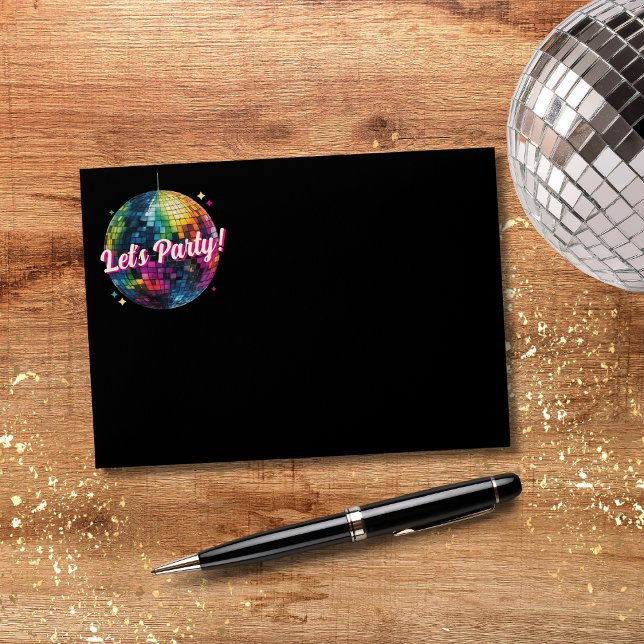 Retro 70's Party Disco Ball Sparkle Glam Wedding  Envelope (Flat lay dance themed wedding sparkly vintage party glam festive Envelope)
