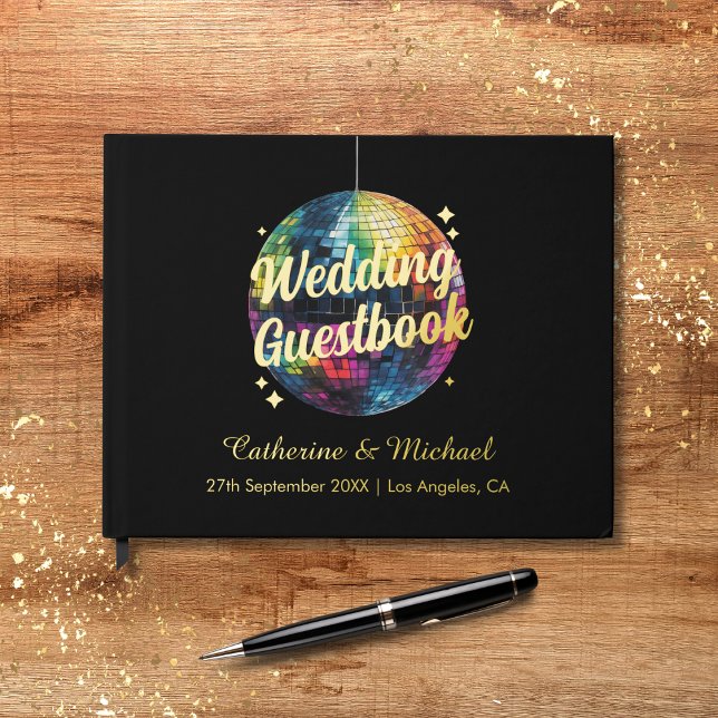 Retro 70's Party Disco Ball Sparkle Glam Wedding  Foil Guest Book (Creator Uploaded)